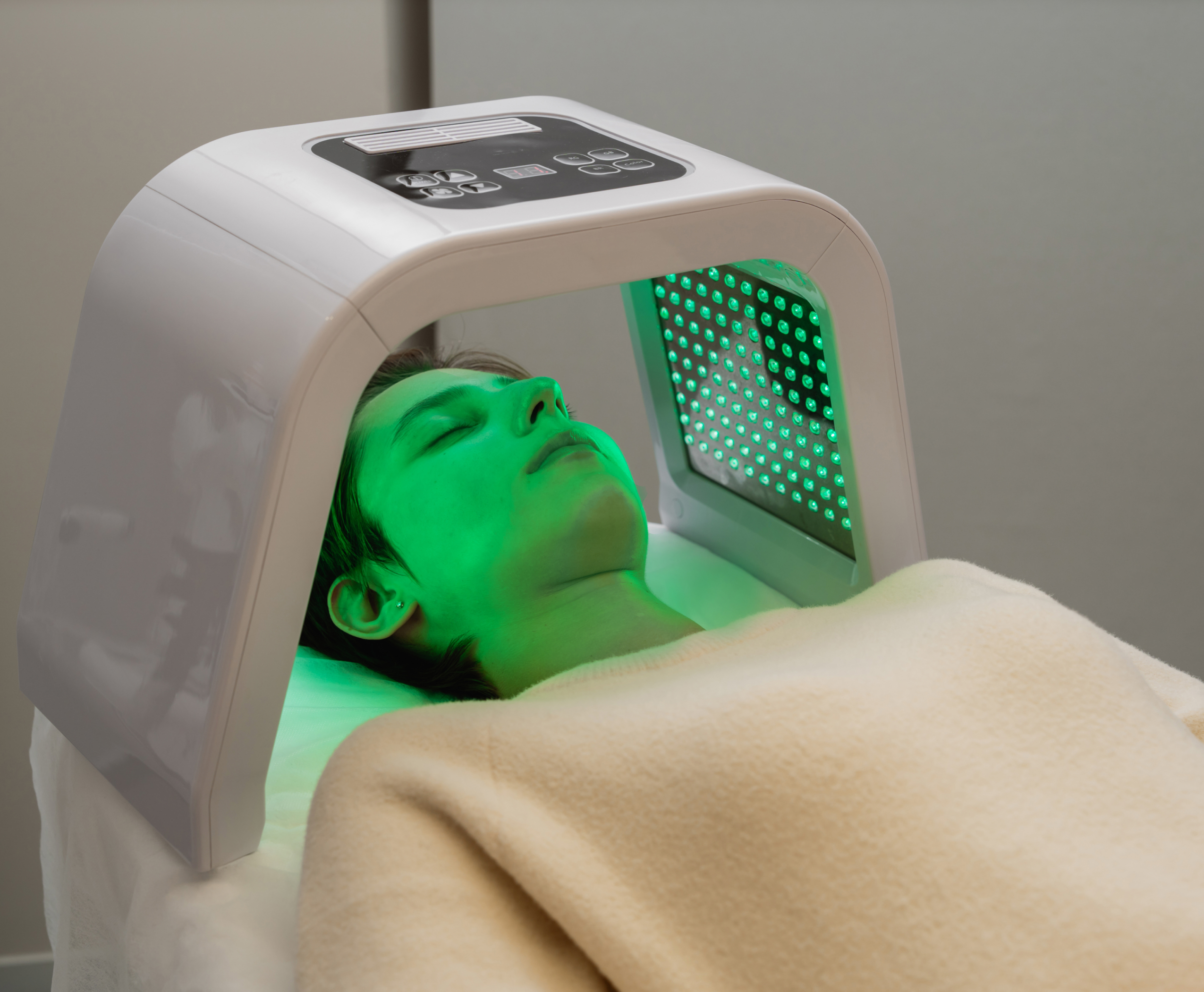 Client Undergoing LED Light Therapy Facial Treatment